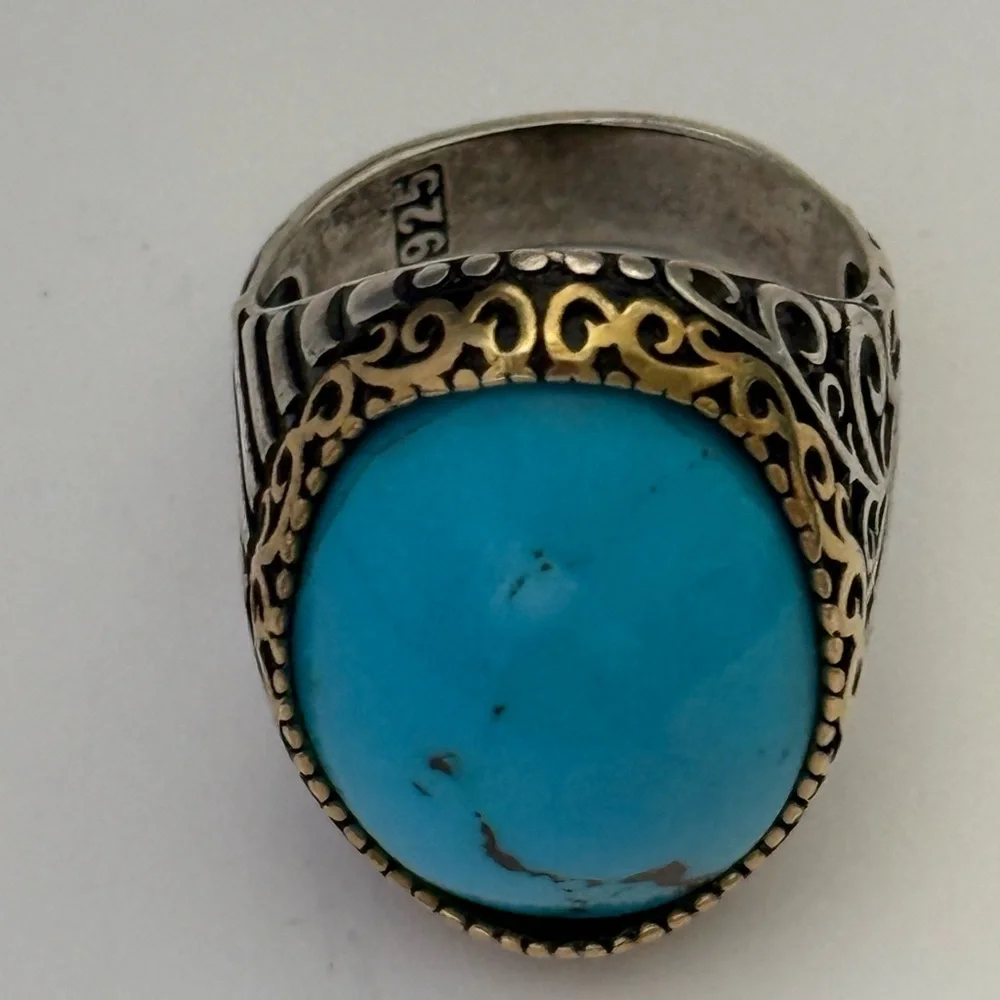 925 Silver 11.75 size ring turquoise blue oval stone unisex